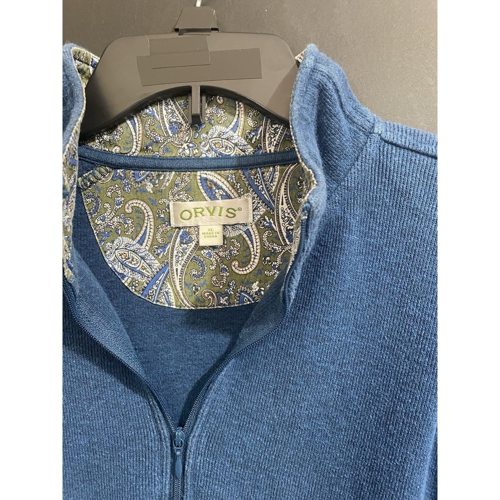 ORVIS Trimmed 1/4 Zip Pullover Sz XL Blue Paisley Flip Cuff Pullover women/mens